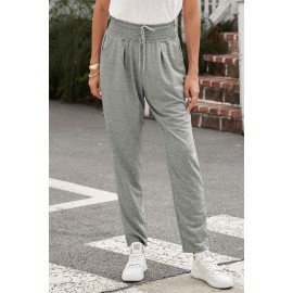 Gray Smocked Waist Pocketed Harem Pants