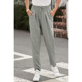 Gray Smocked Waist Pocketed Harem Pants