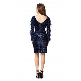 Sequin Frilled Long Sleeve Knee Length Dress