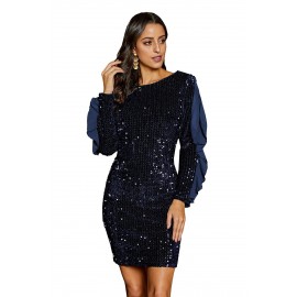 Sequin Frilled Long Sleeve Knee Length Dress