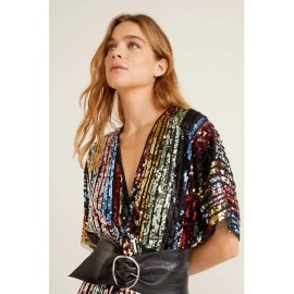 Multicolor Sequin Deep V Neck Tunic Dress