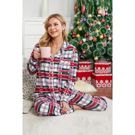 Red Shirt Collar Plaid Button Down Christmas Pajama Set