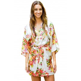 White Floral Bundles Robe with Belt