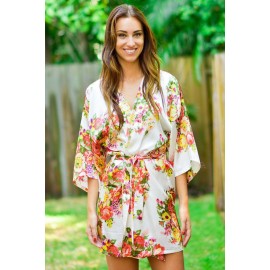 White Floral Bundles Robe with Belt