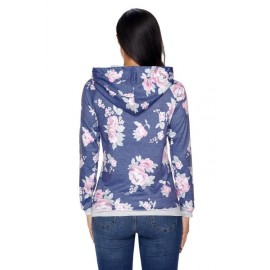 Navy Pink Floral Drawstring Hoodie