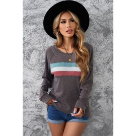 Dark Gray Contrast Stripes Pullover Sweatshirt