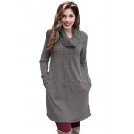 Grey Drawstring Cowl Neck Sweatshirt Dress