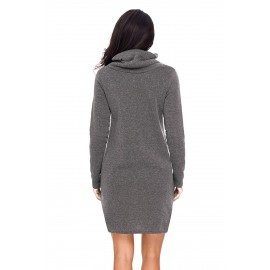 Grey Drawstring Cowl Neck Sweatshirt Dress