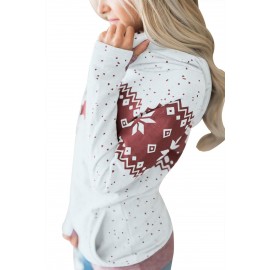 White Double Hood Snowfall Print Sweatshirt