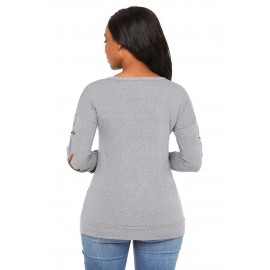 Gray Lace up Sleeve Front Pocket Womens Casual Sweatshirt