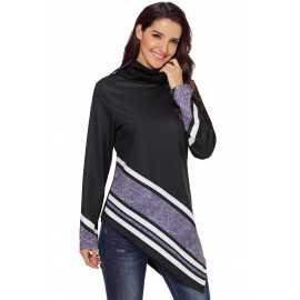 Black Asymmetric Hemline Printed Cowl Neck Sweatshirt