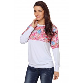 Floral Patchwork White Long Sleeve Sweatshirt