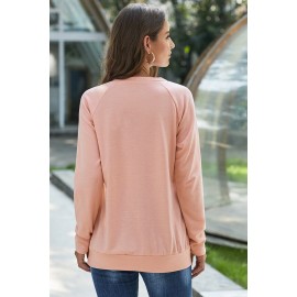 Gold Zip Detail Pink Pullover Sweatshirt