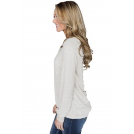 Lace Cutout Insert Light Grey Pullover Sweatshirt