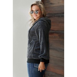 Dark Gray Warm Furry Pullover Hoodie