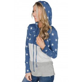 Navy Starry Splice Colorblock Drawstring Hoodie