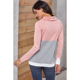 Pink Gray Colorblock Thumbhole Sleeved Sweatshirt